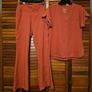 Wink Women's Coral Flare Pants and Top Scrub Set